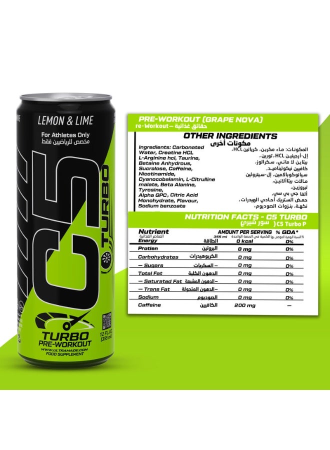 C5 Turbo Energy Drink 355ml – Lemon & Lime (Pack of 12) - Image 2